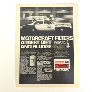 Vintage Ford Police Car Motorcraft Filters Print Ad Retro Auto Garage Wall Decor